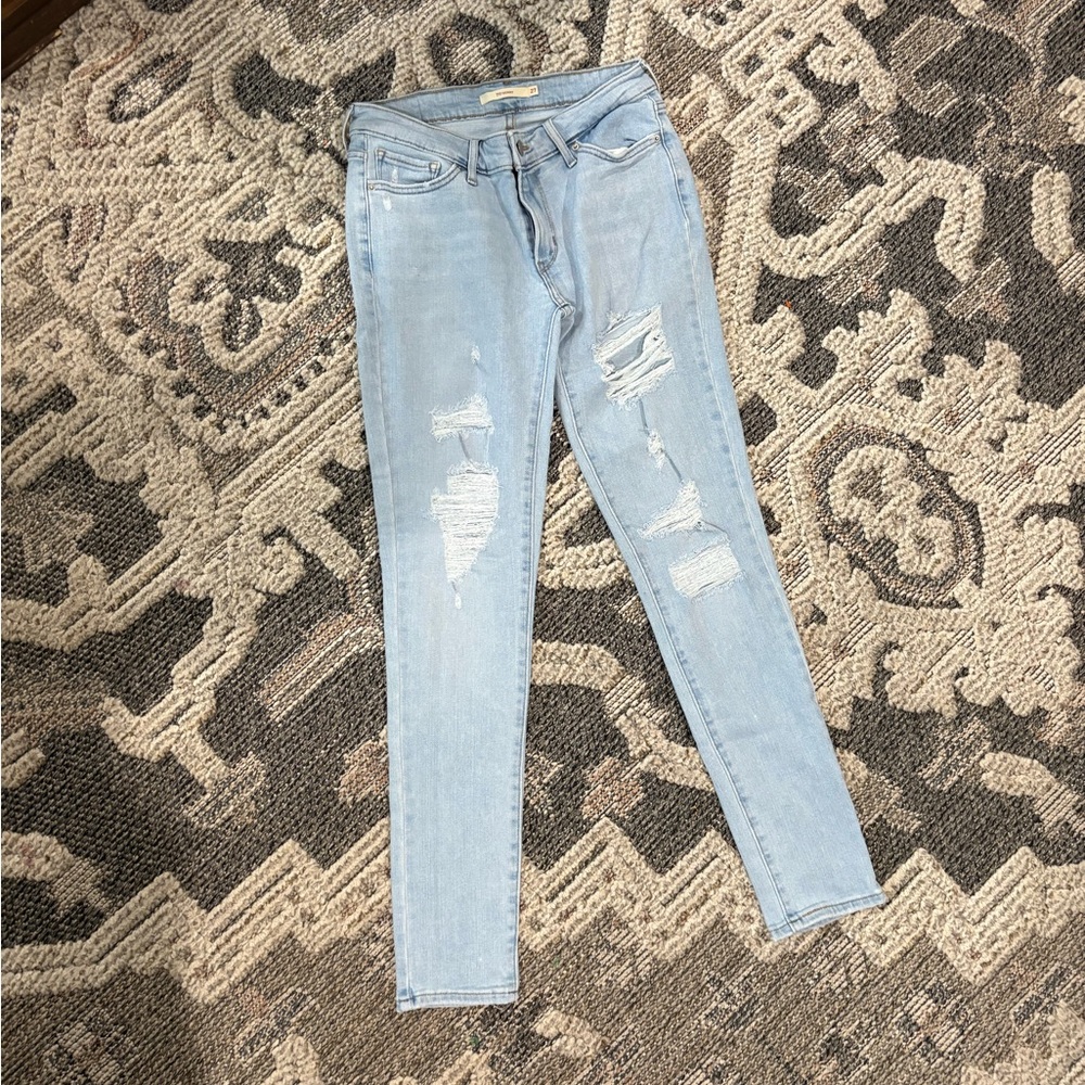Stylish Light Blue Distressed Skinny Jeans